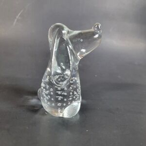 Art Glass‎ Hound Dog Paperweight Clear Control Bubble Glass Hand Blown Figurine